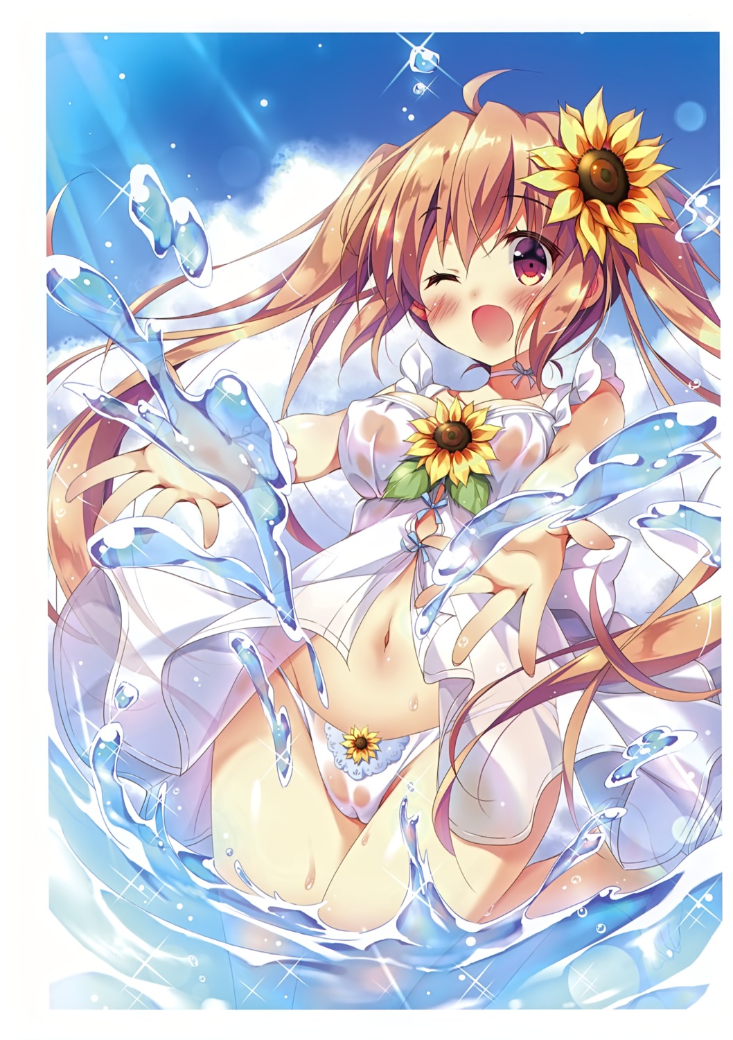 cameltoe dress pan pantsu see_through summer_dress wet wet_clothes