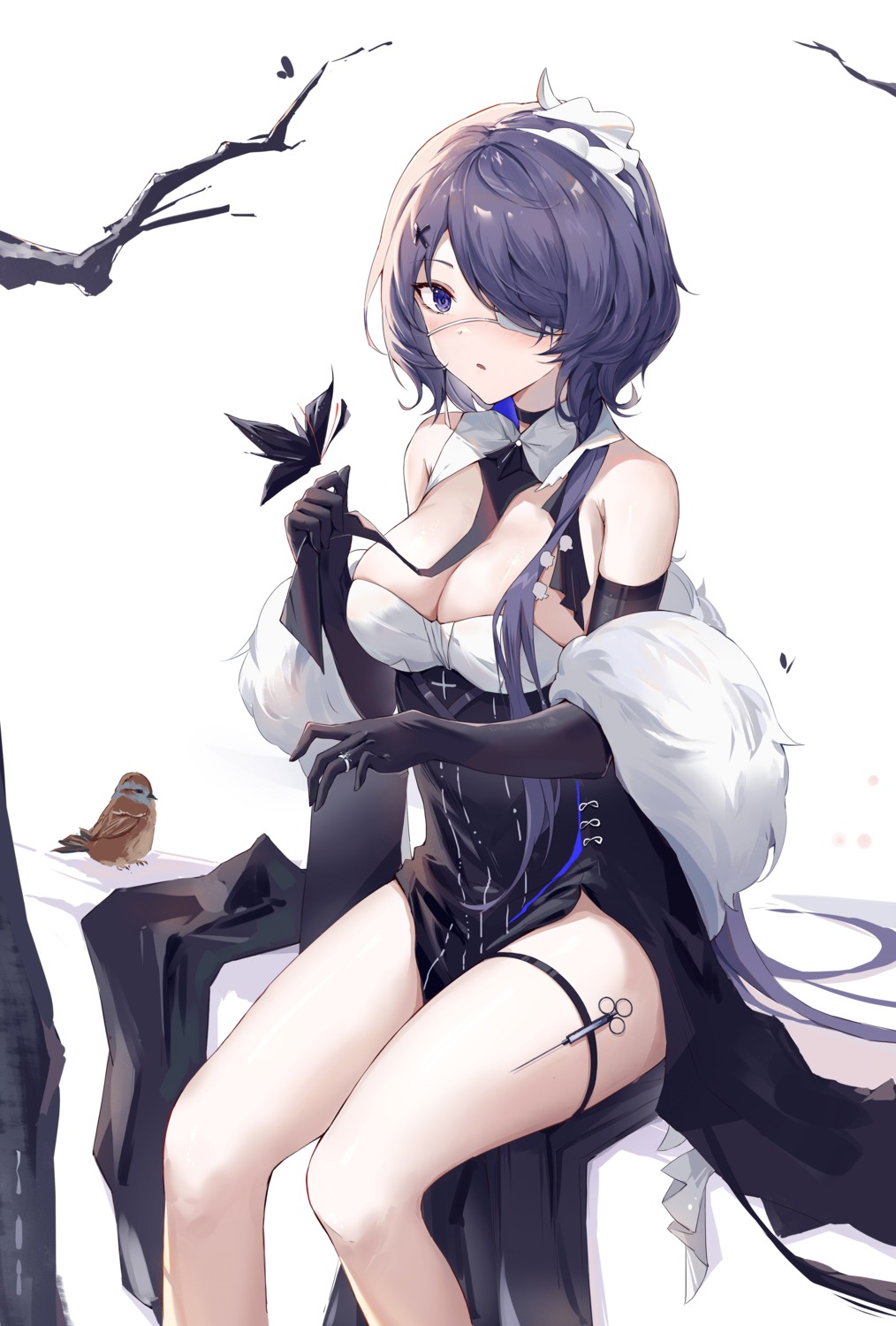 arknights cleavage eyepatch garter no_bra whisperain_(arknights) yajuu