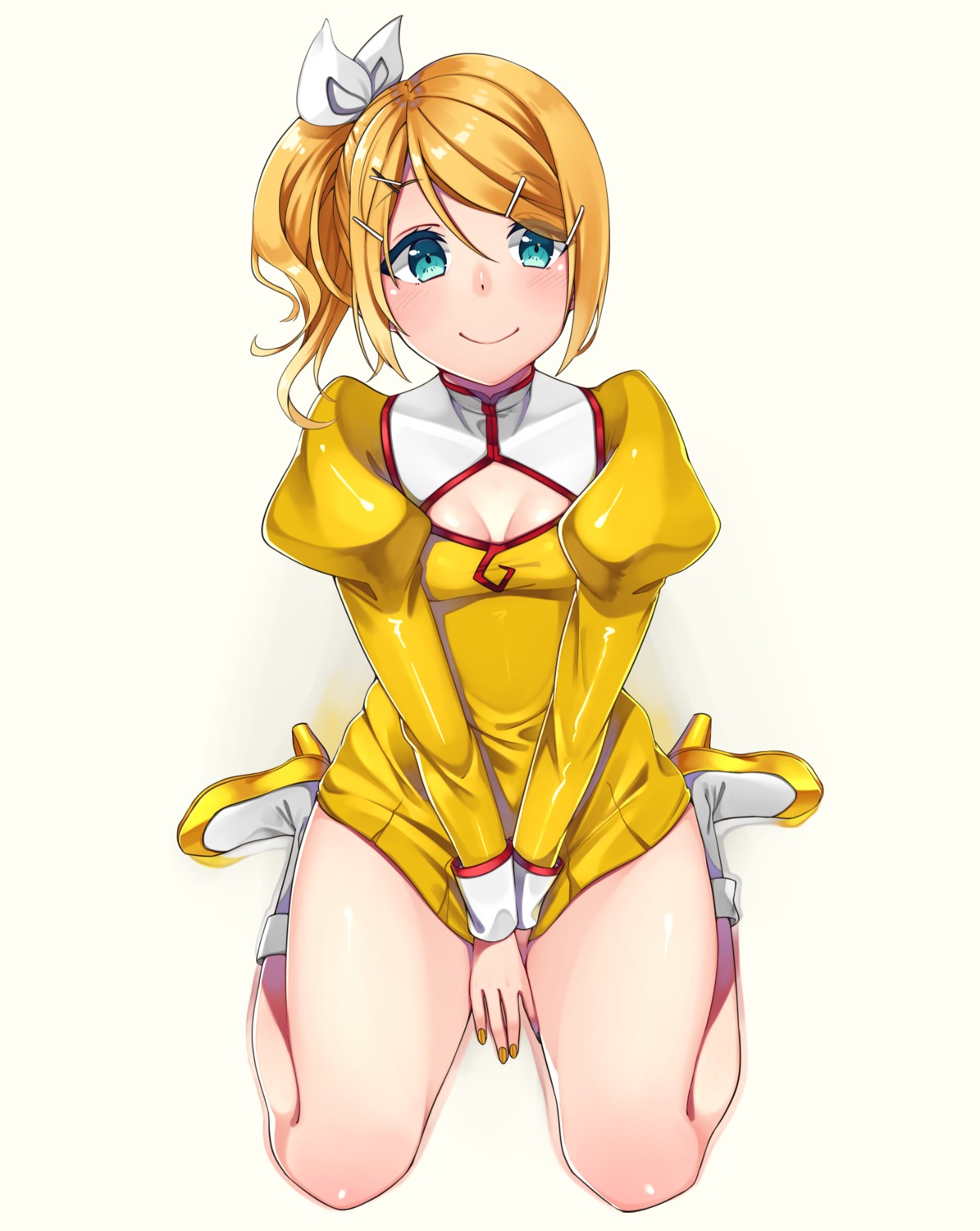 agent_aika aika_(series) cleavage cosplay golden_delmo heels inu8neko kagamine_rin skirt_lift uniform vocaloid