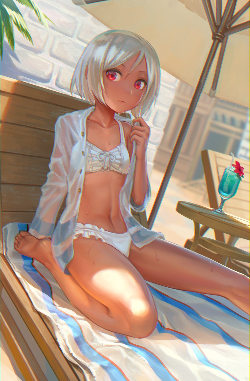 bikini open_shirt ox_(baallore) see_through swimsuits undressing wet_clothes