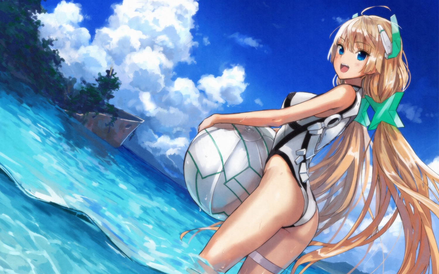 angela_balzac ass garter kawakami_rokkaku paper_texture rakuen_tsuihou swimsuits wallpaper wet