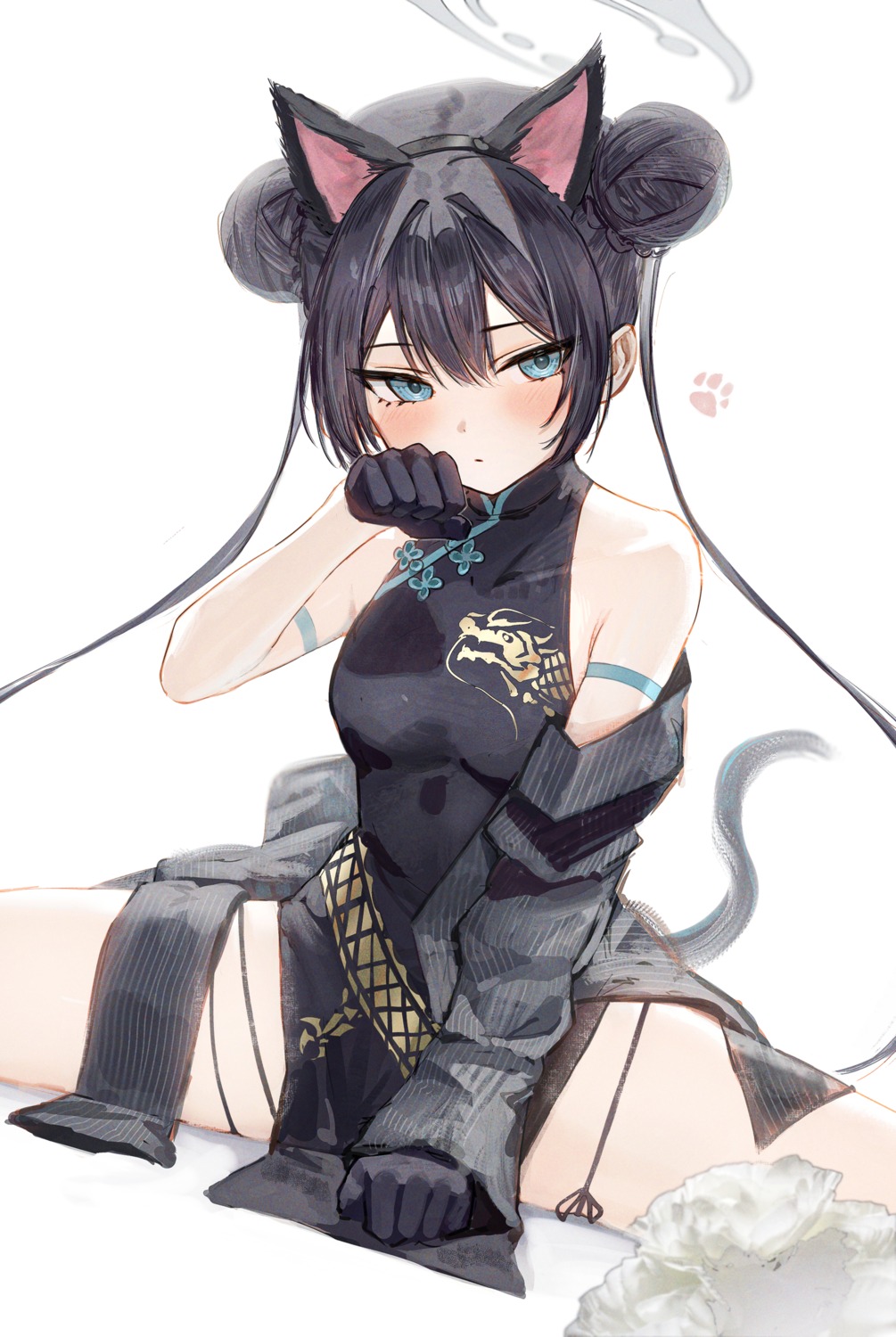 animal_ears blue_archive chinadress garter halo hidulume nekomimi ryuuge_kisaki tail