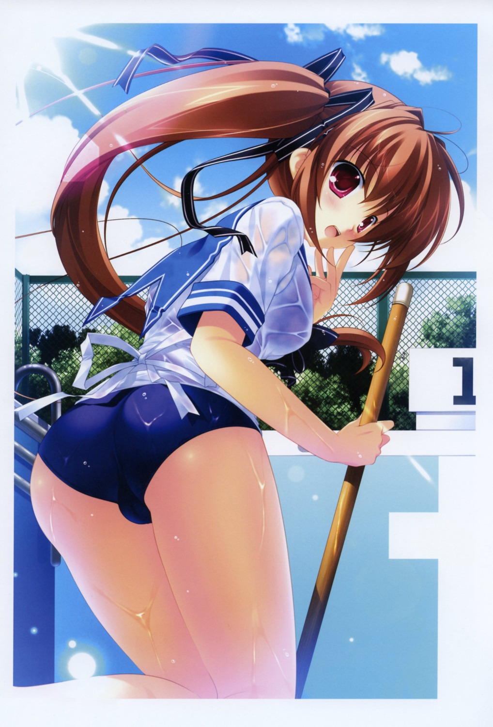 ass mikeou school_swimsuit see_through seifuku swimsuits wet_clothes