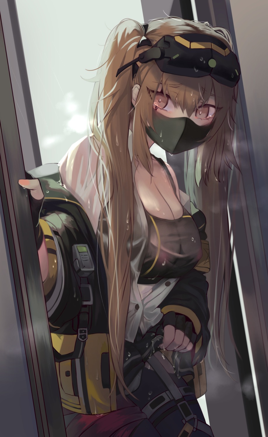 areola artist_revision bandages blood bra garter girls_frontline open_shirt pantyhose see_through skirt_lift torriet ump9_(girls_frontline) wet_clothes