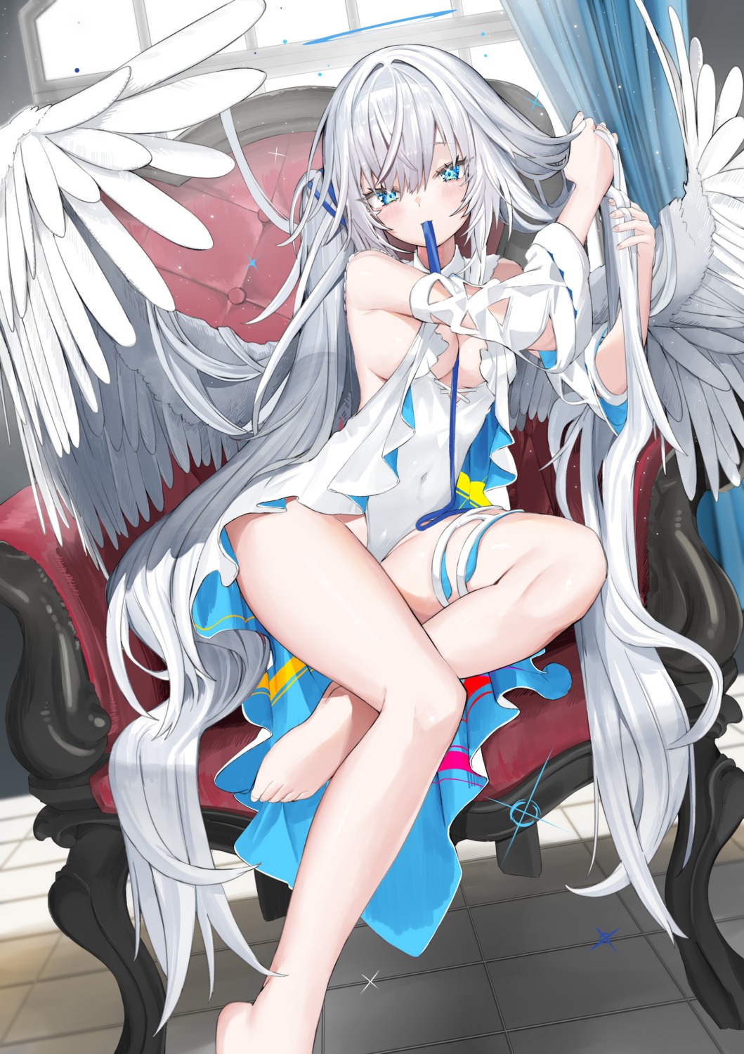 angel garter kamioka_chiroru leotard no_bra wings