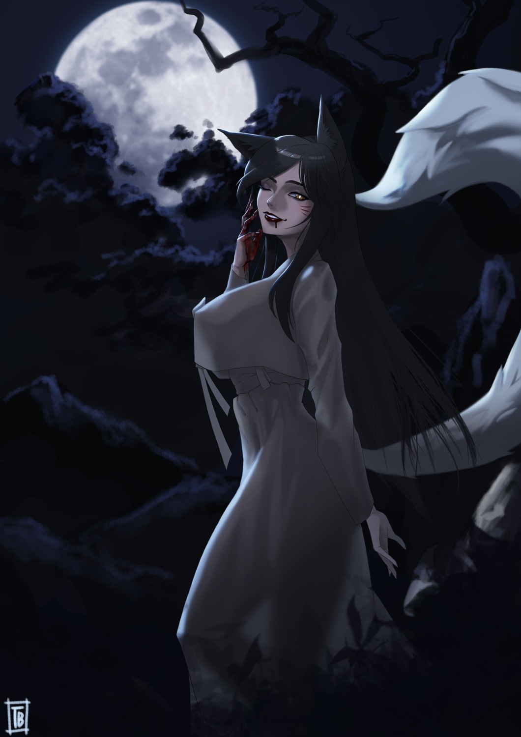 ahri animal_ears blood kitsune league_of_legends see_through tagme tail