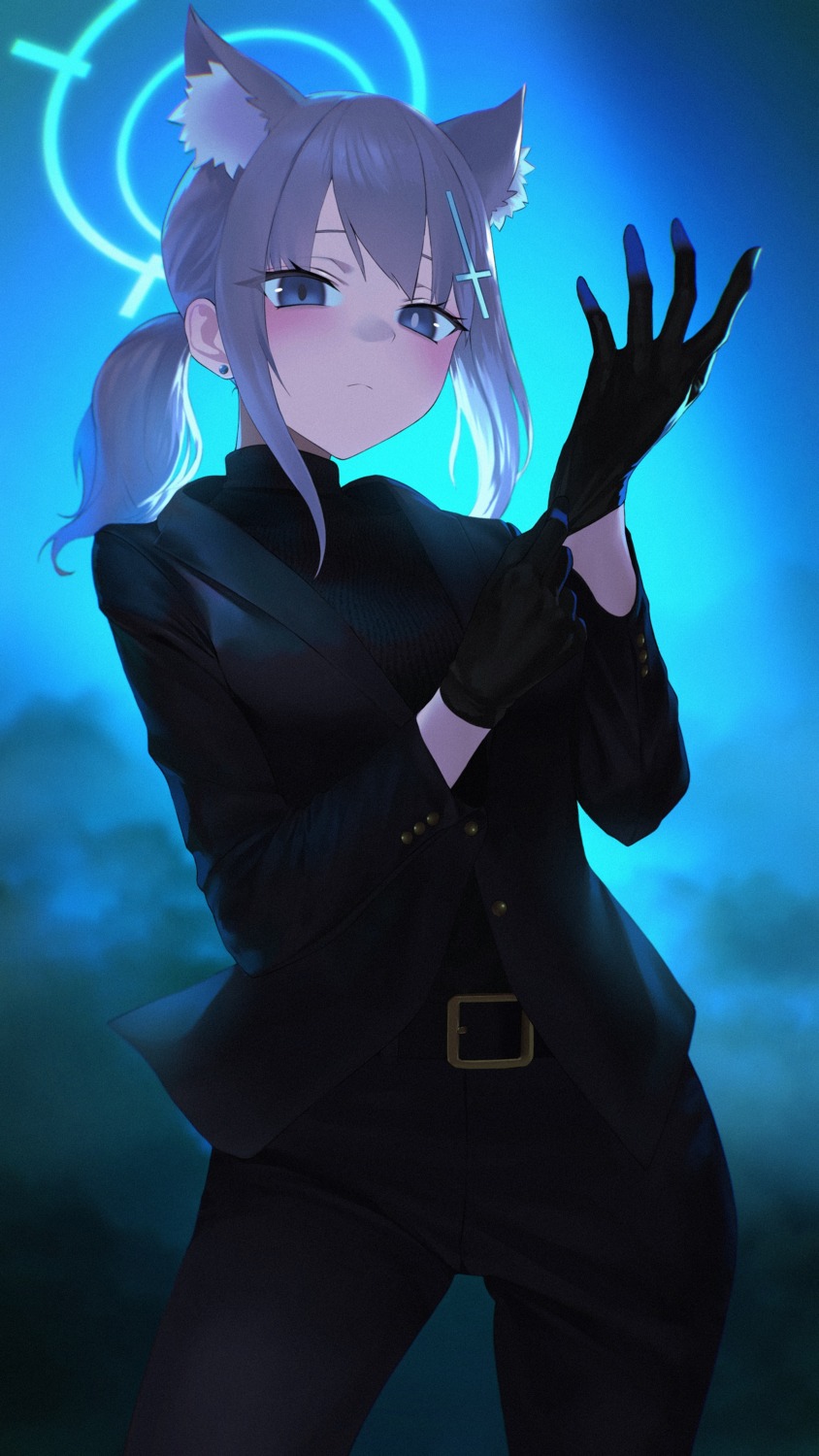 animal_ears blue_archive business_suit halo kazane-wind nekomimi sunaookami_shiroko sweater