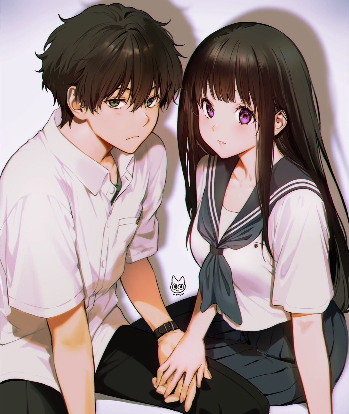 chitanda_eru hyouka mery_(yangmalgage) oreki_houtarou seifuku