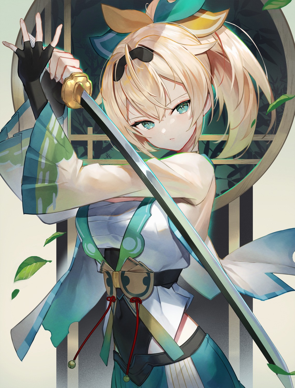 hololive japanese_clothes kazama_iroha sarashi scottie sword