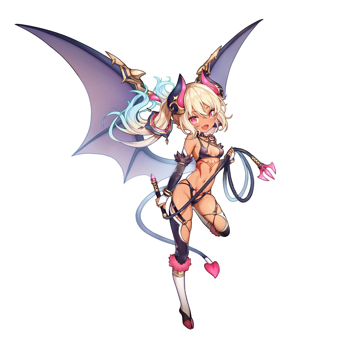 bikini devil horns ji_dan pointy_ears swimsuits tail thighhighs weapon wings