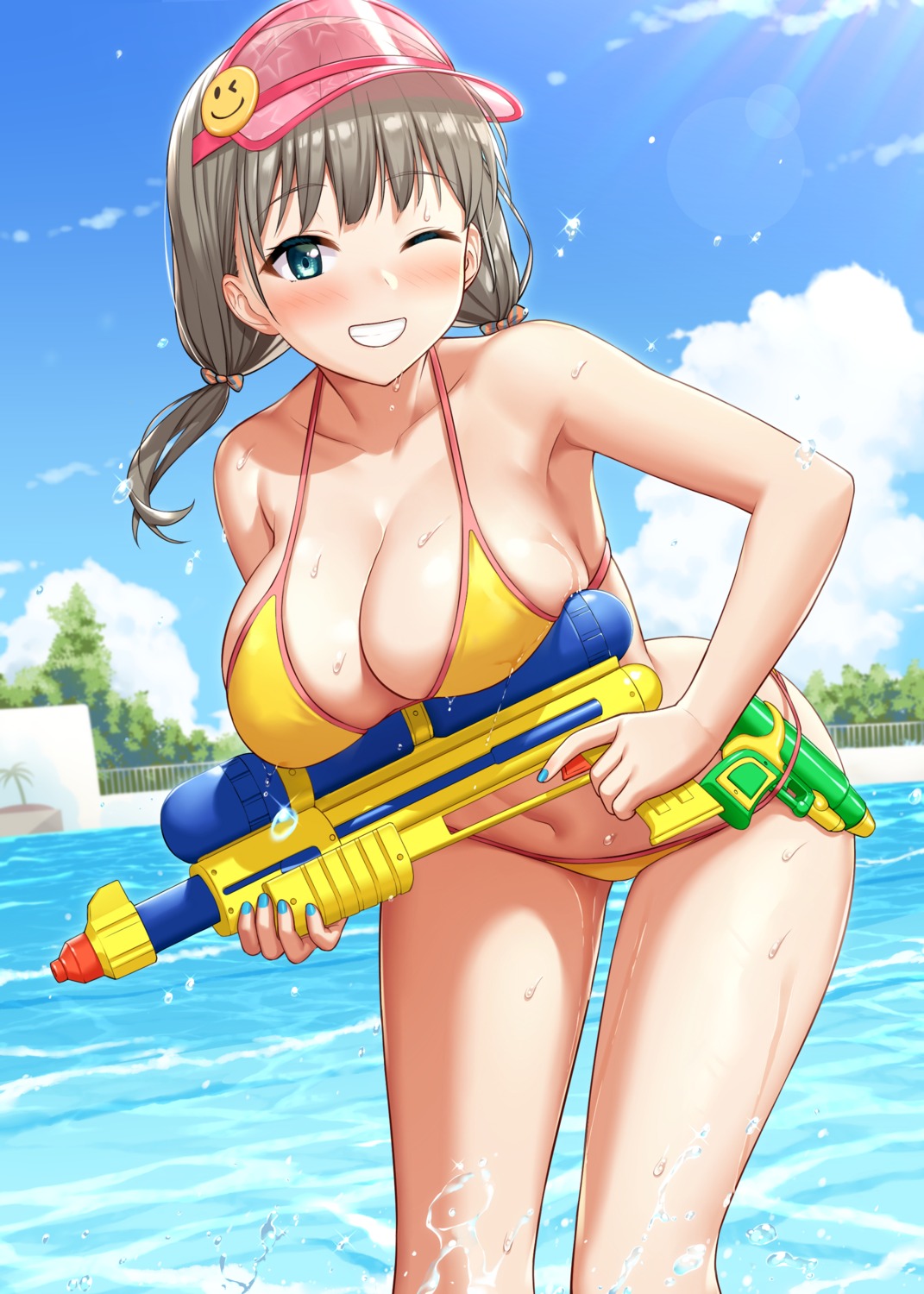 bikini breast_hold gun sawada_yuusuke swimsuits wet