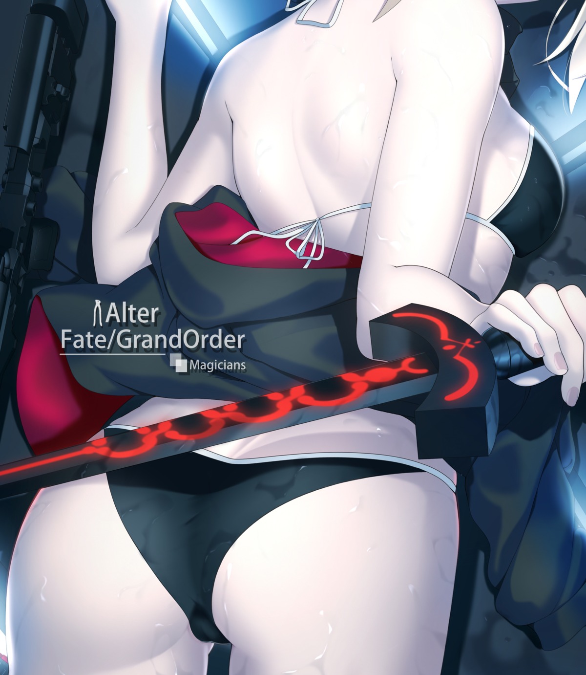 ass bikini cameltoe fate/grand_order magicians open_shirt saber saber_alter swimsuits sword wet