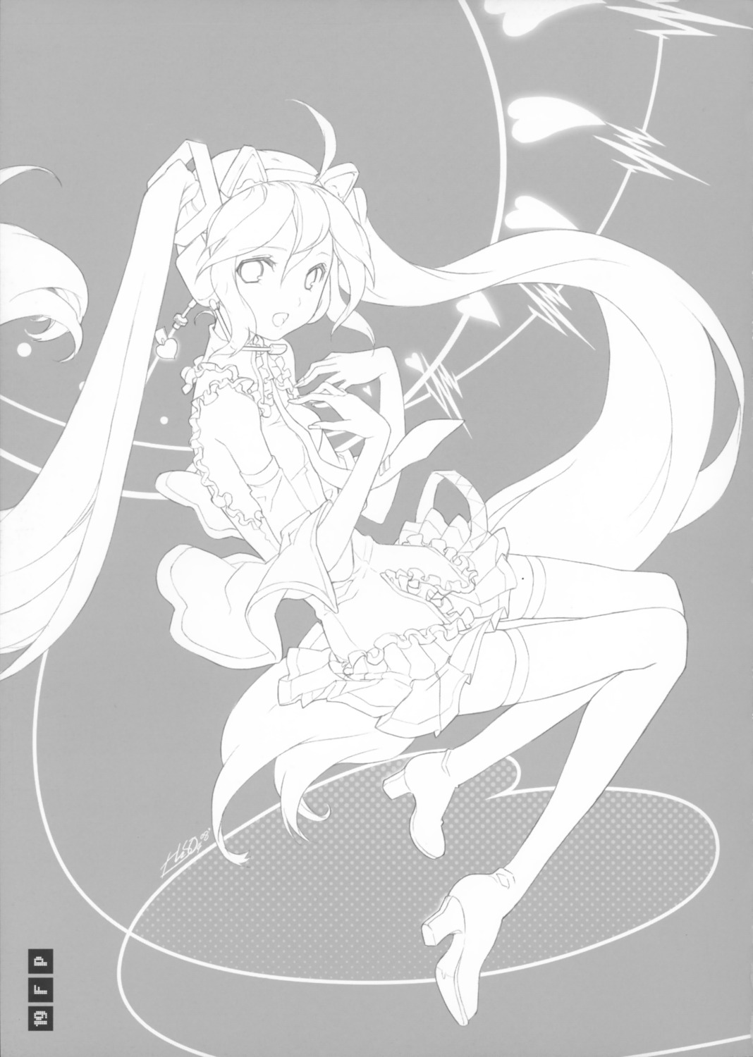 animal_ears h2so4 hatsune_miku island_of_horizon monochrome thighhighs vocaloid