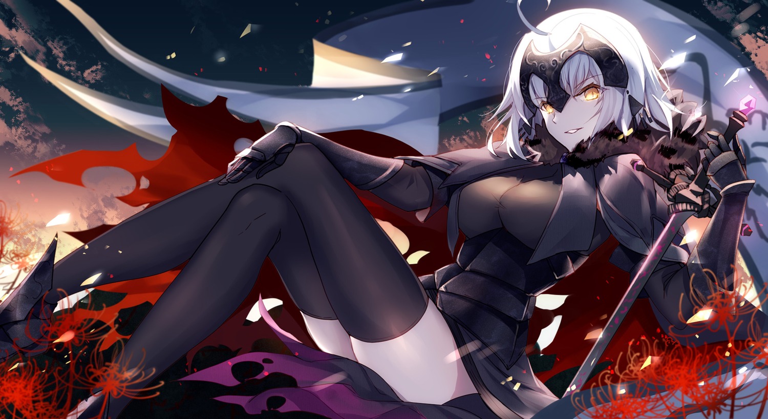 armor bison_cangshu fate/grand_order heels jeanne_d'arc jeanne_d'arc_(alter)_(fate) sword thighhighs