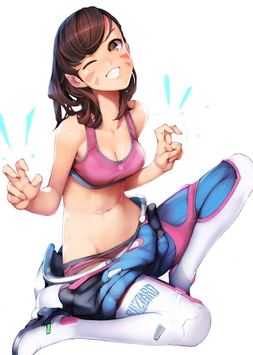 ataruman bodysuit bra cleavage d.va heels overwatch pantsu wet wet_clothes