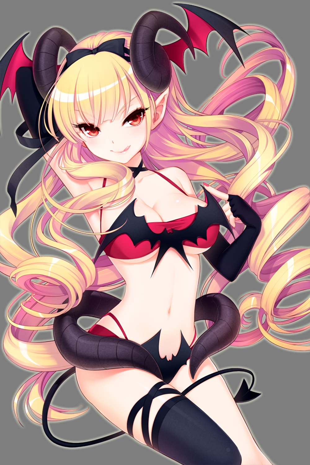 bikini cleavage dmyo horns pointy_ears soccer_spirits swimsuits tail thighhighs transparent_png underboob wings