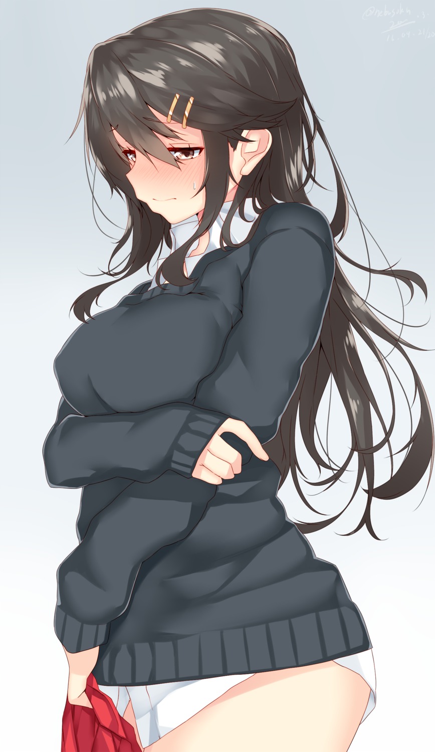 haruna_(kancolle) kantai_collection nebusoku sweater thighhighs