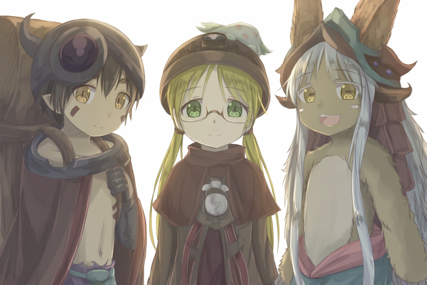 animal_ears hikari_niji made_in_abyss megane nanachi pointy_ears regu_(made_in_abyss) riko_(made_in_abyss)