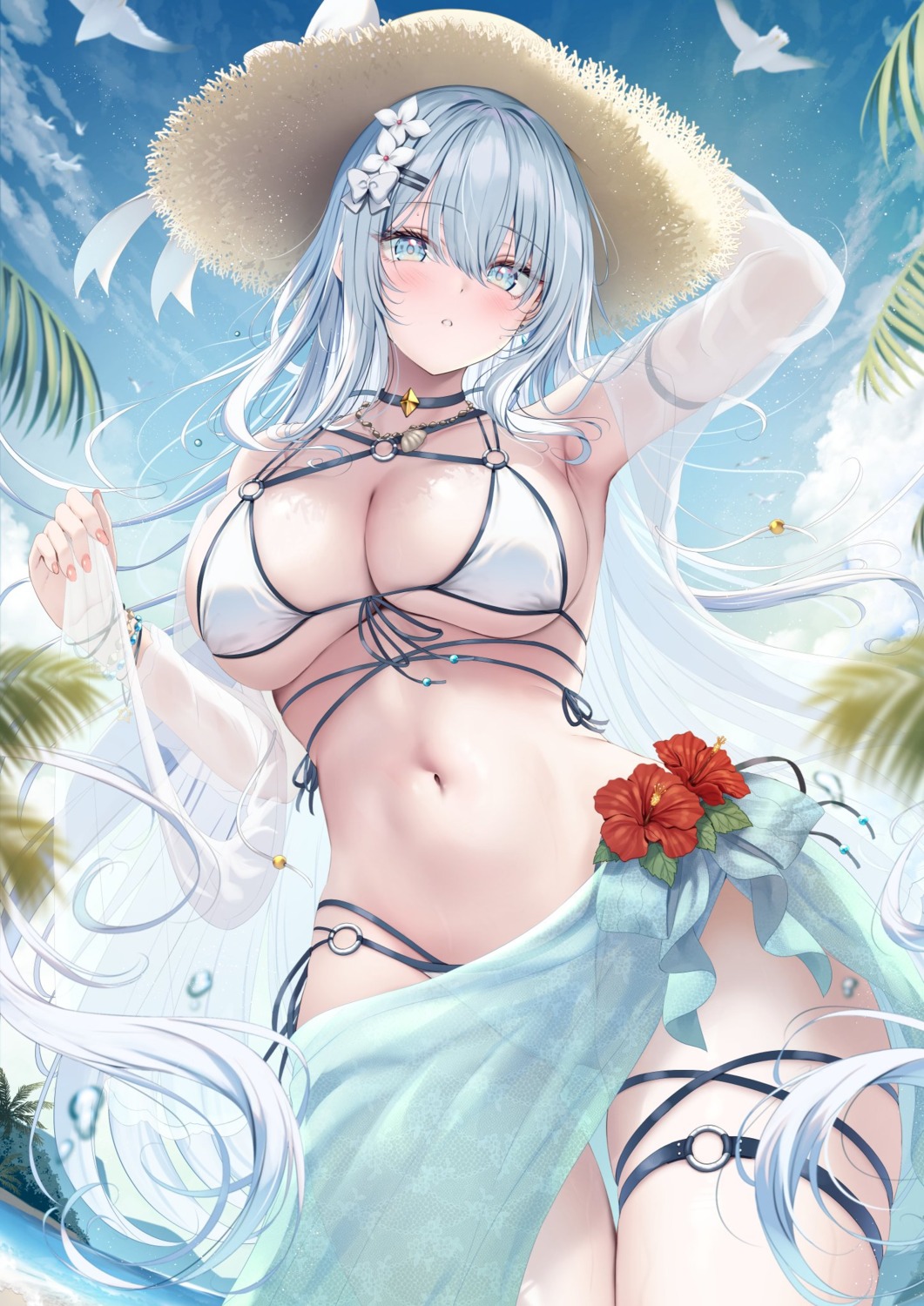 bikini garter open_shirt see_through swimsuits tomoo