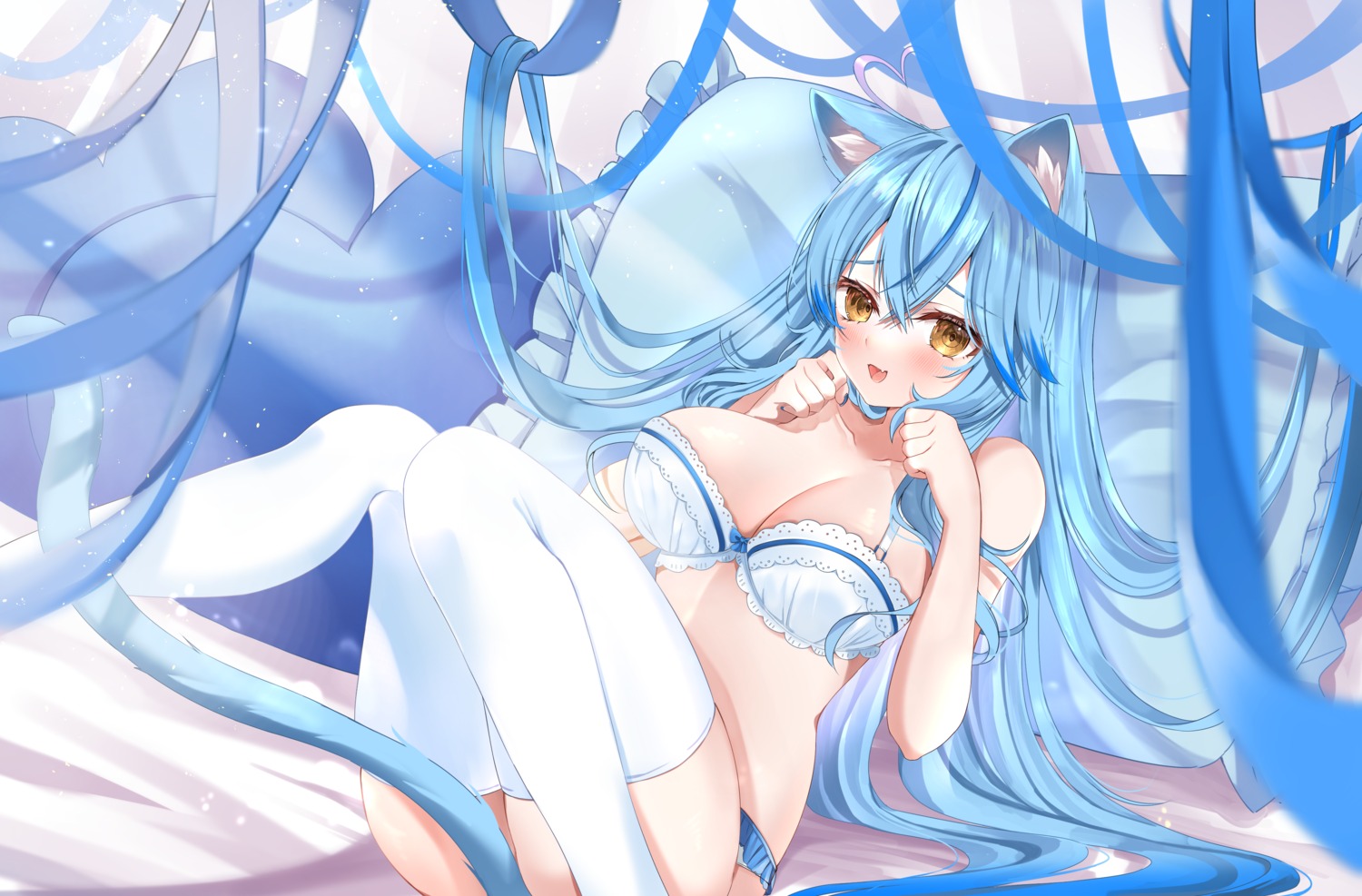 animal_ears bra hololive mintmia11 nekomimi pantsu tail thighhighs yukihana_lamy