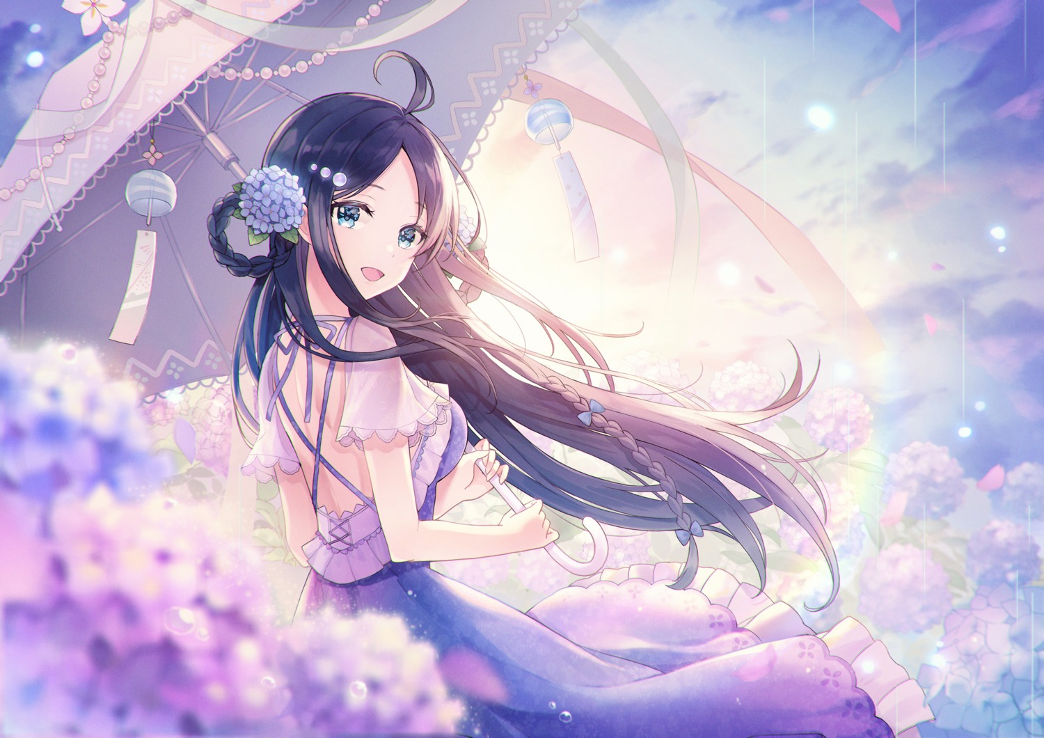 dress houchi_shoujo no_bra skirt_lift umbrella yuna_(deadawon)