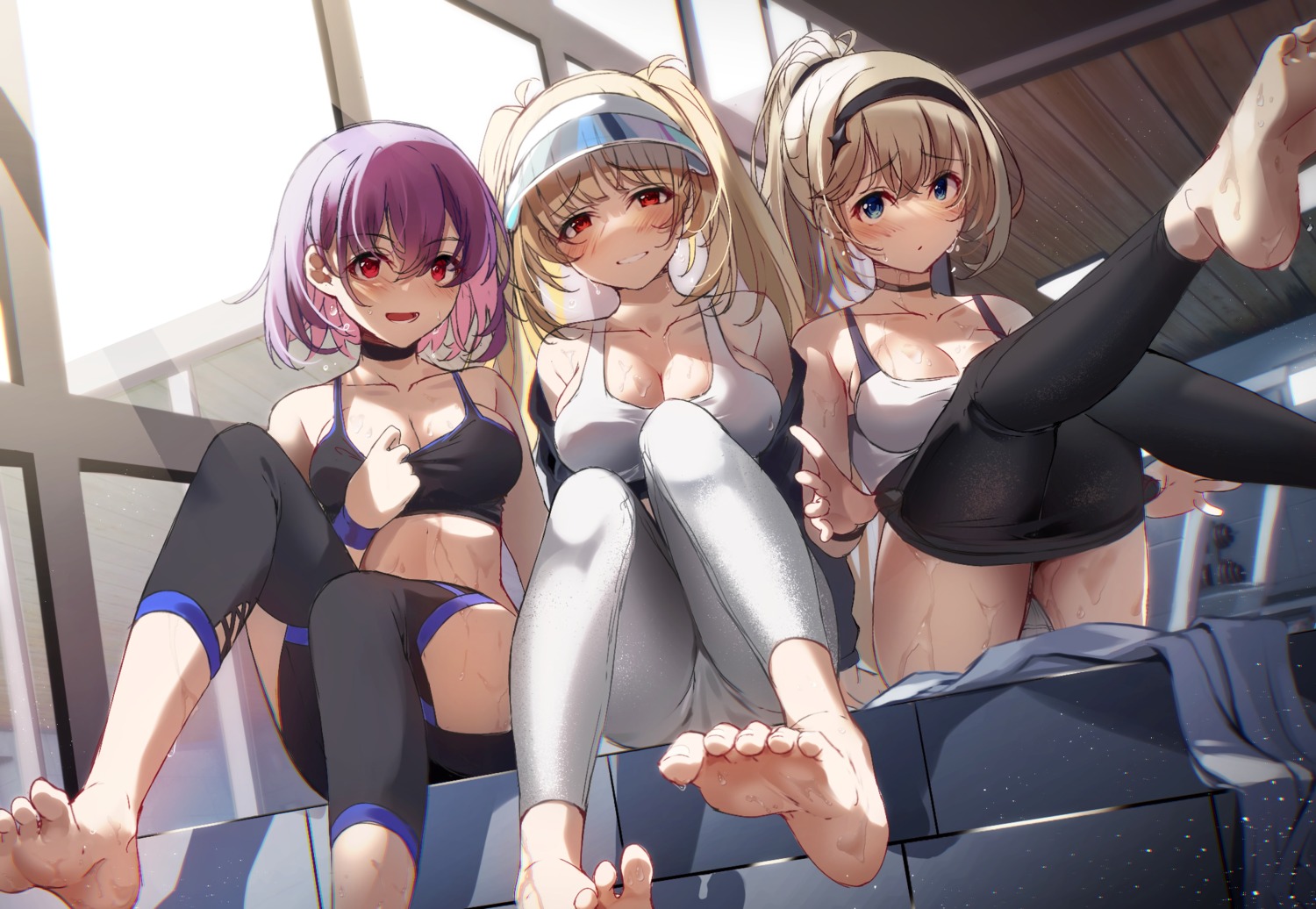 azur_lane bra feet gym_uniform heaven's_melody kersaint_(azur_lane) lyon_(azur_lane) painleve_(azur_lane) pantsu undressing