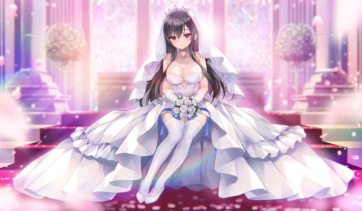 cleavage dress emily game_cg marmalade no_bra omaezaki_yuu study_§_steady thighhighs wedding_dress