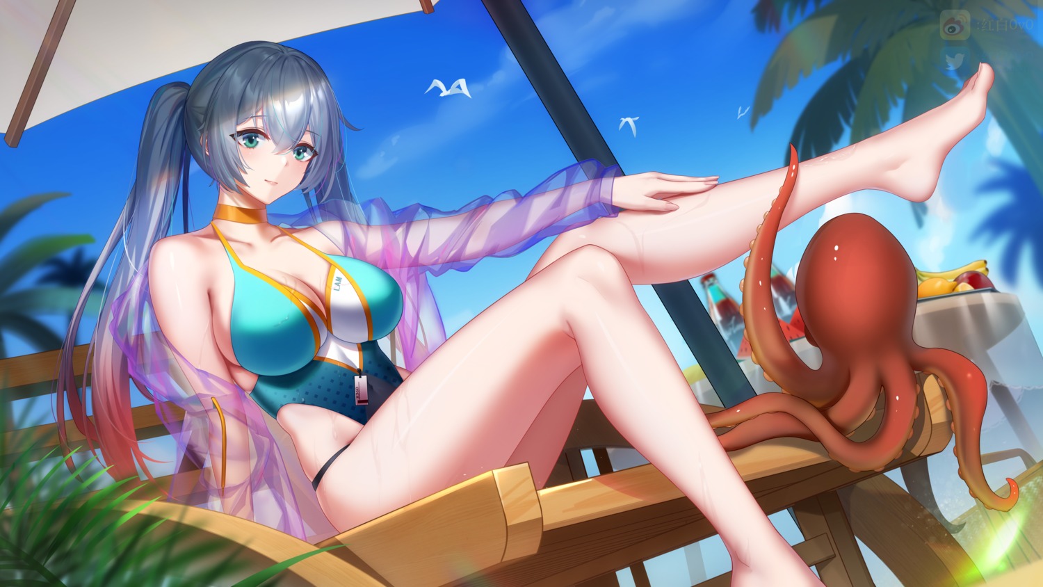 cleavage girls_frontline hong_bai lwmmg_(girls_frontline) see_through swimsuits