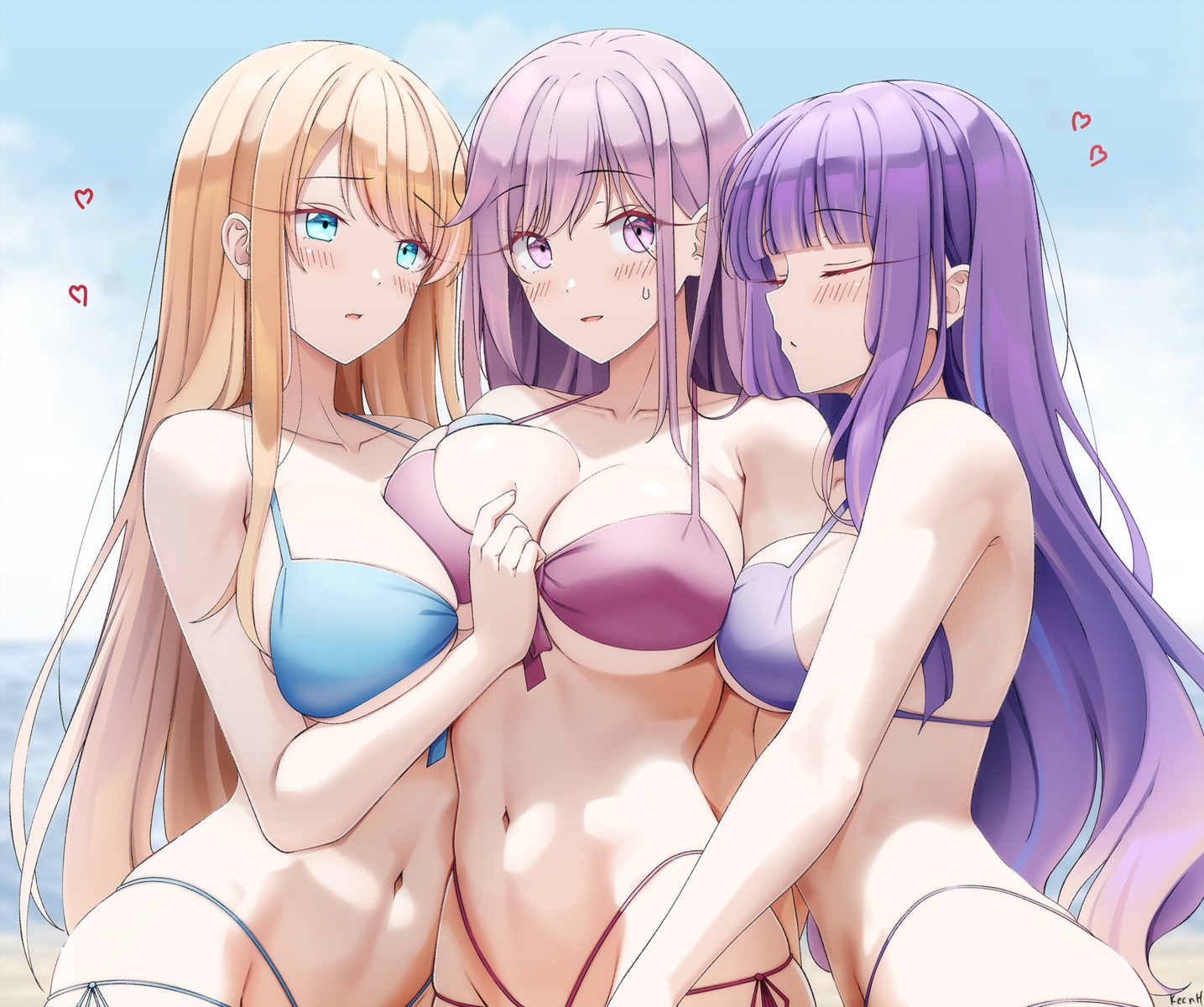 bikini breast_hold keenh swimsuits yuri