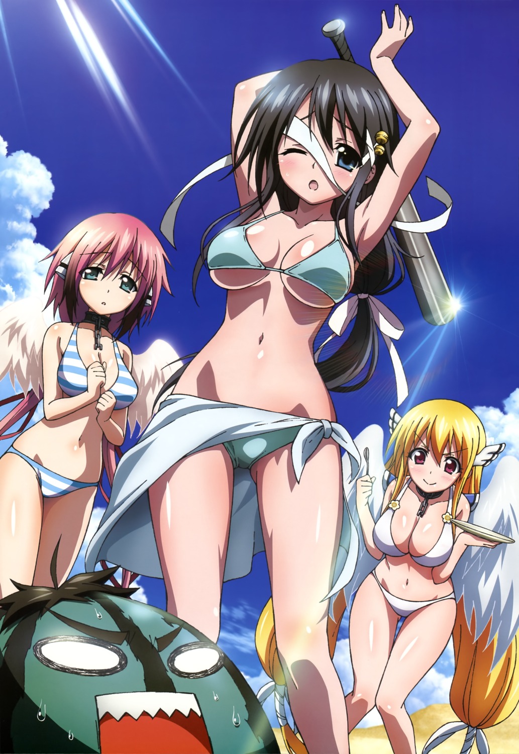 astraea bikini cleavage ikaros kawai_momoko kazane_hiyori sakurai_tomoki sora_no_otoshimono swimsuits underboob wings