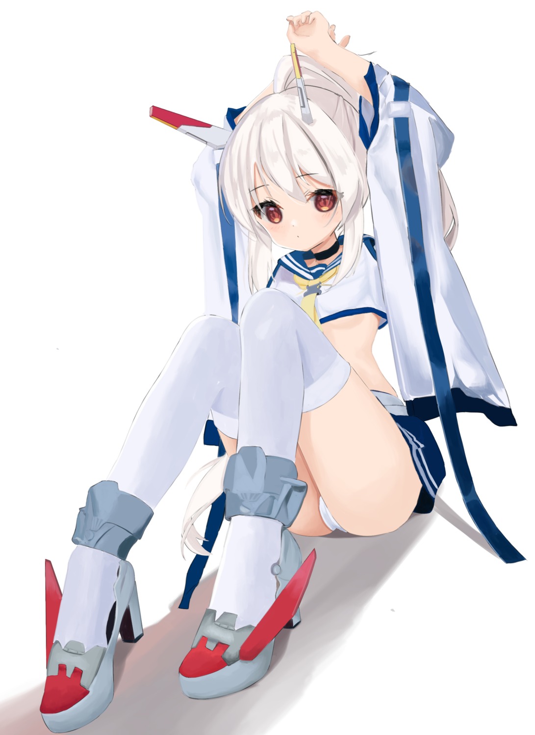 ayanami_(azur_lane) azur_lane heels horns nina_(pixiv31869672) no_bra pantsu seifuku skirt_lift thighhighs