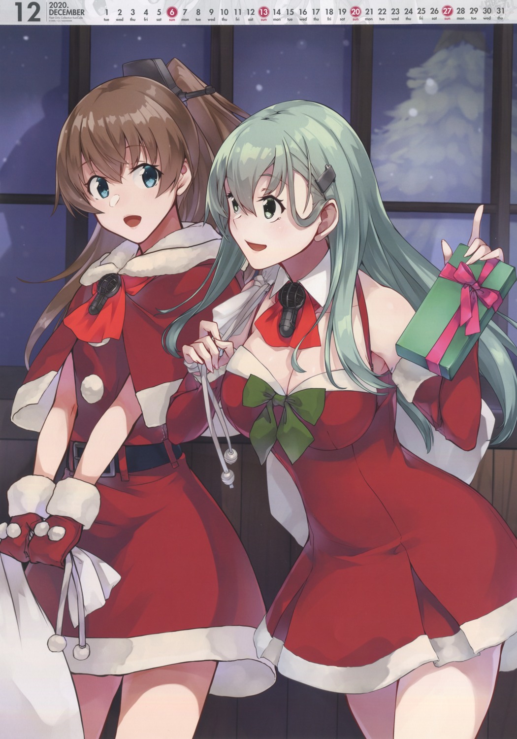 calendar christmas cleavage dress kantai_collection konishi kumano_(kancolle) suzuya_(kancolle)