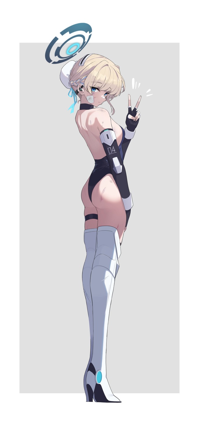 arume_ad ass asuma_toki blue_archive garter halo heels leotard no_bra thighhighs