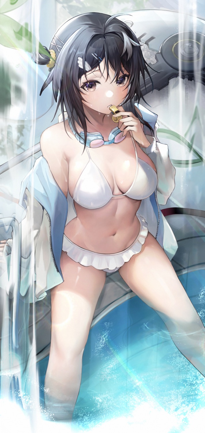 arknights bikini la_pluma_(arknights) open_shirt swimsuits tabayashi wet