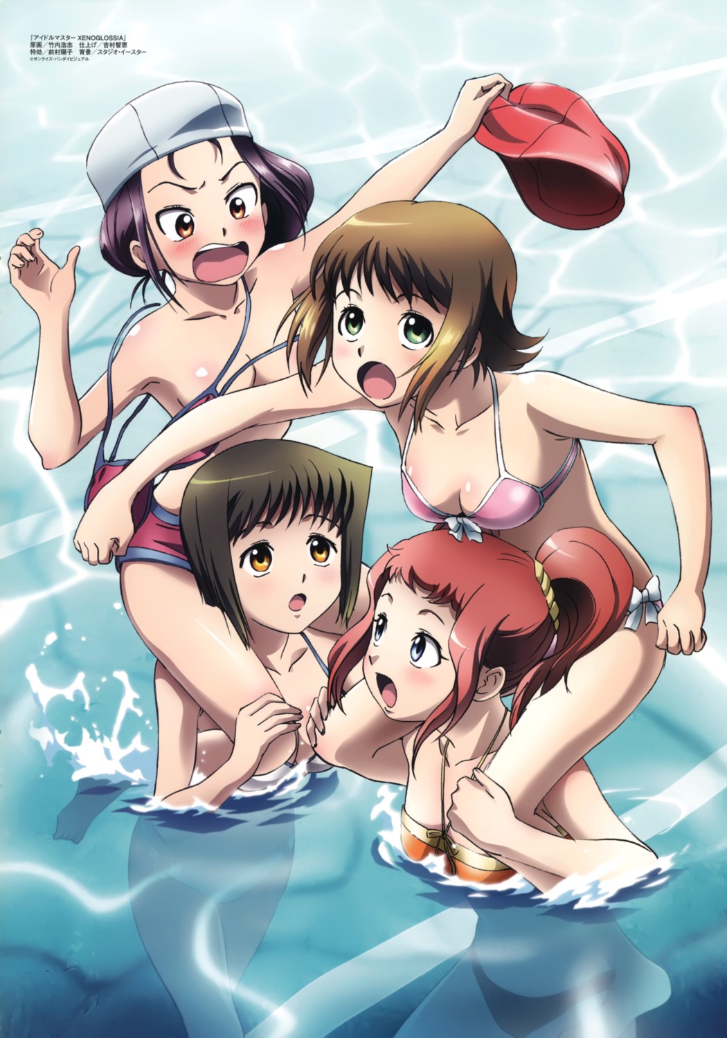 amami_haruka bikini cleavage hagiwara_yukiho minase_iori swimsuits takatsuki_yayoi takeuchi_hiroshi the_idolm@ster topless wardrobe_malfunction xenoglossia