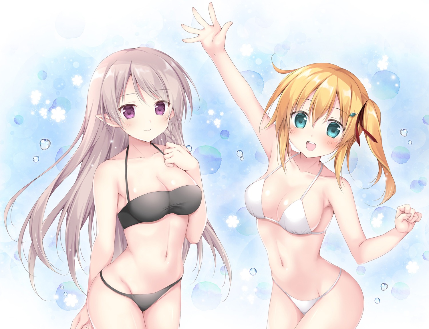 bikini emma_brightness korie_riko luna_healer ore_dake_haireru_kakushi_dungeon pointy_ears swimsuits