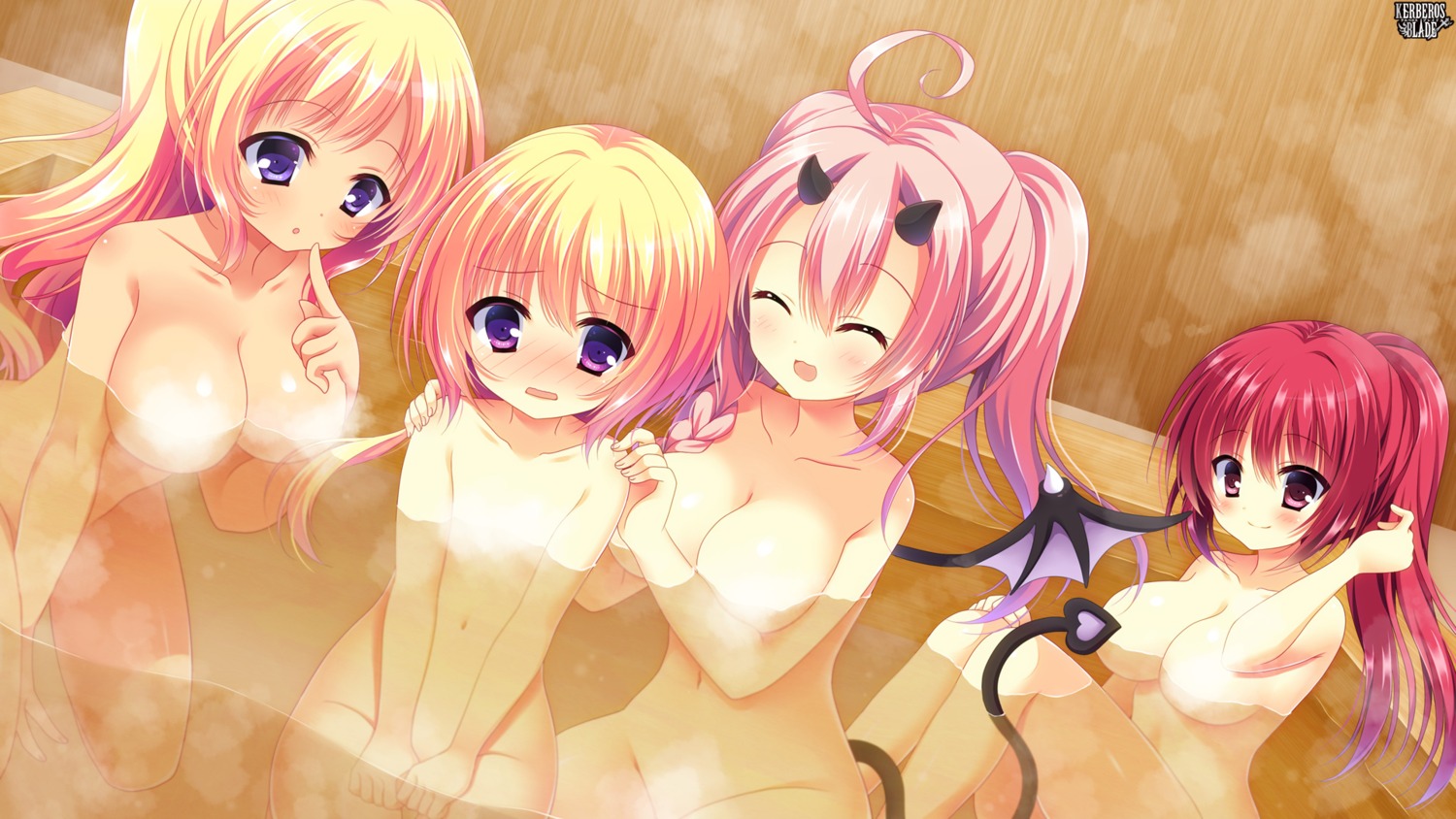 bathing censored horns kerberos_blade loli naked tail wallpaper wet wings yuyumatsu