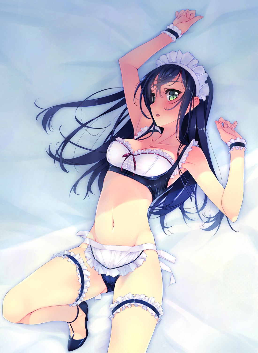 bra cleavage garter heels maid murakami_suigun pantsu