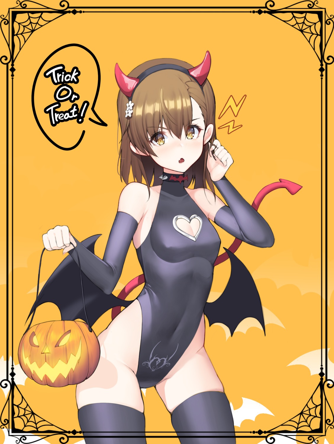 cleavage erect_nipples halloween horns leotard migu_(iws2525) misaka_mikoto no_bra tail thighhighs toaru_kagaku_no_railgun toaru_majutsu_no_index wings