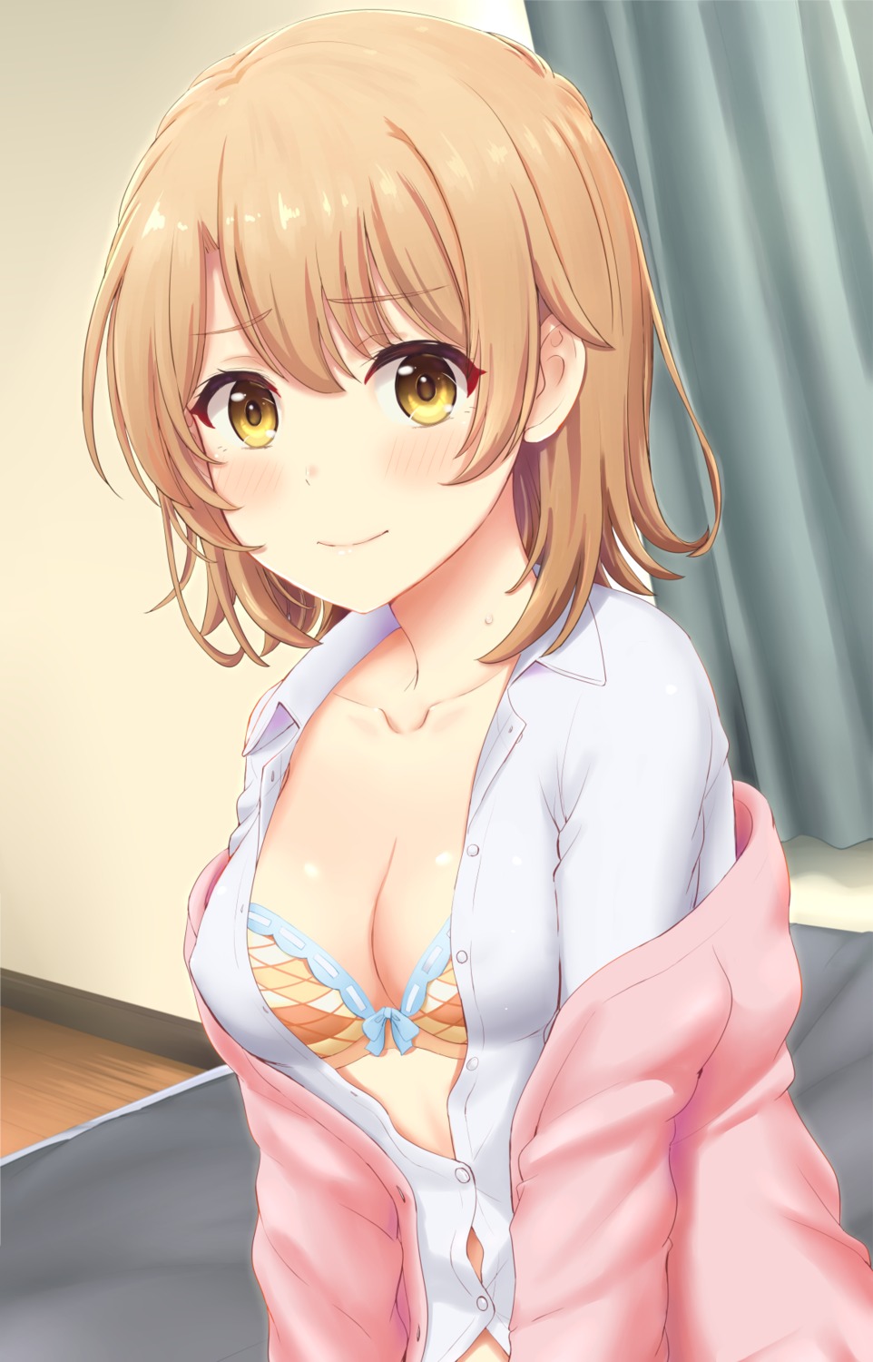 bra dress_shirt inanaki_shiki isshiki_iroha open_shirt sweater yahari_ore_no_seishun_lovecome_wa_machigatteiru.