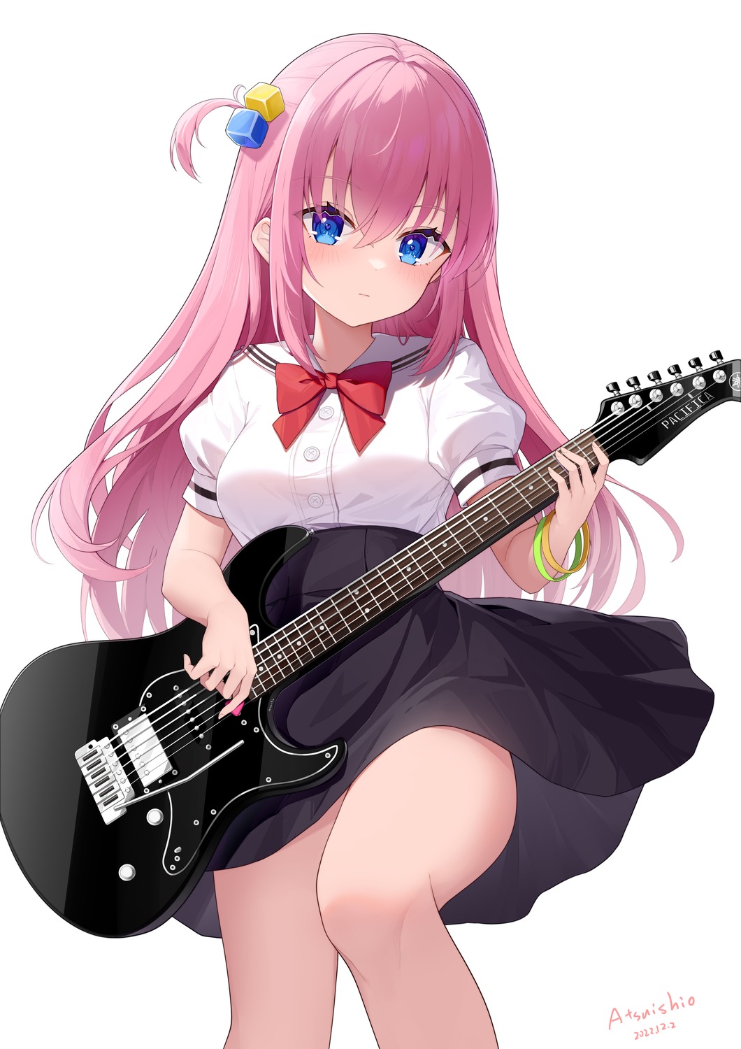 atsuishio bocchi_the_rock! gotou_hitori guitar seifuku skirt_lift