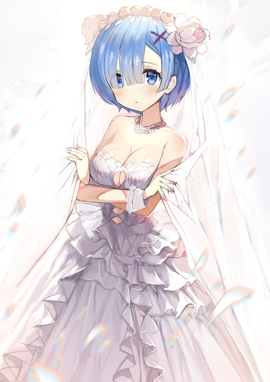 cleavage dress gaou re_zero_kara_hajimeru_isekai_seikatsu rem_(re_zero) wedding_dress