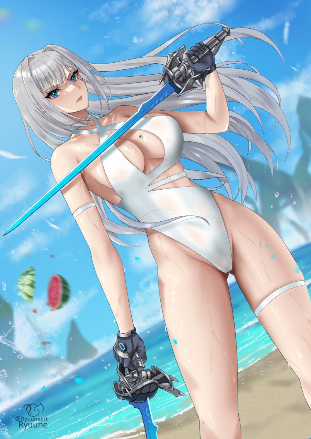 ethel garter ryuuneart see_through swimsuits sword tattoo xenoblade xenoblade_chronicles_3