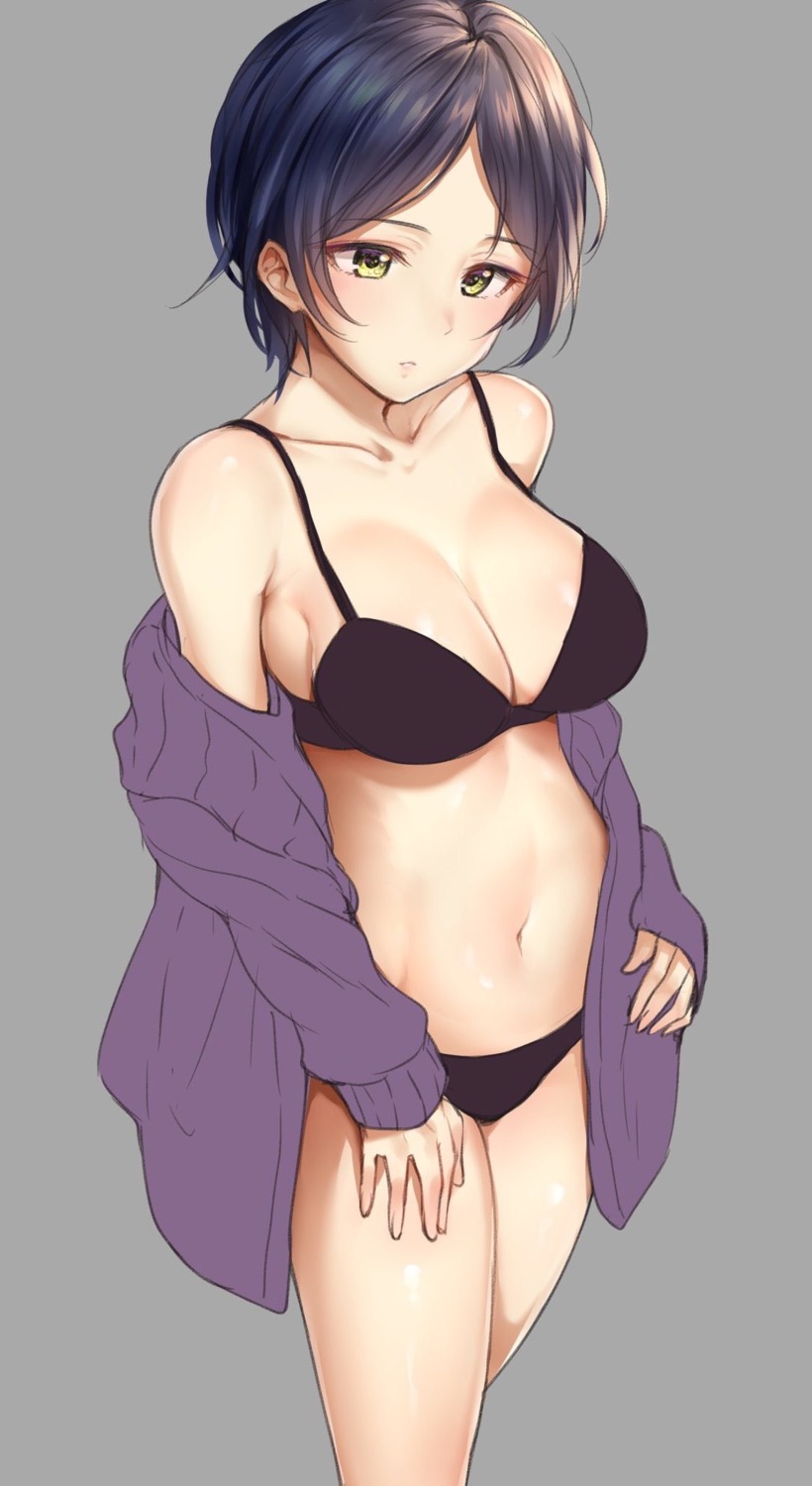 bra cleavage hayami_kanade open_shirt pantsu sweater takeya_y0615 the_idolm@ster the_idolm@ster_cinderella_girls