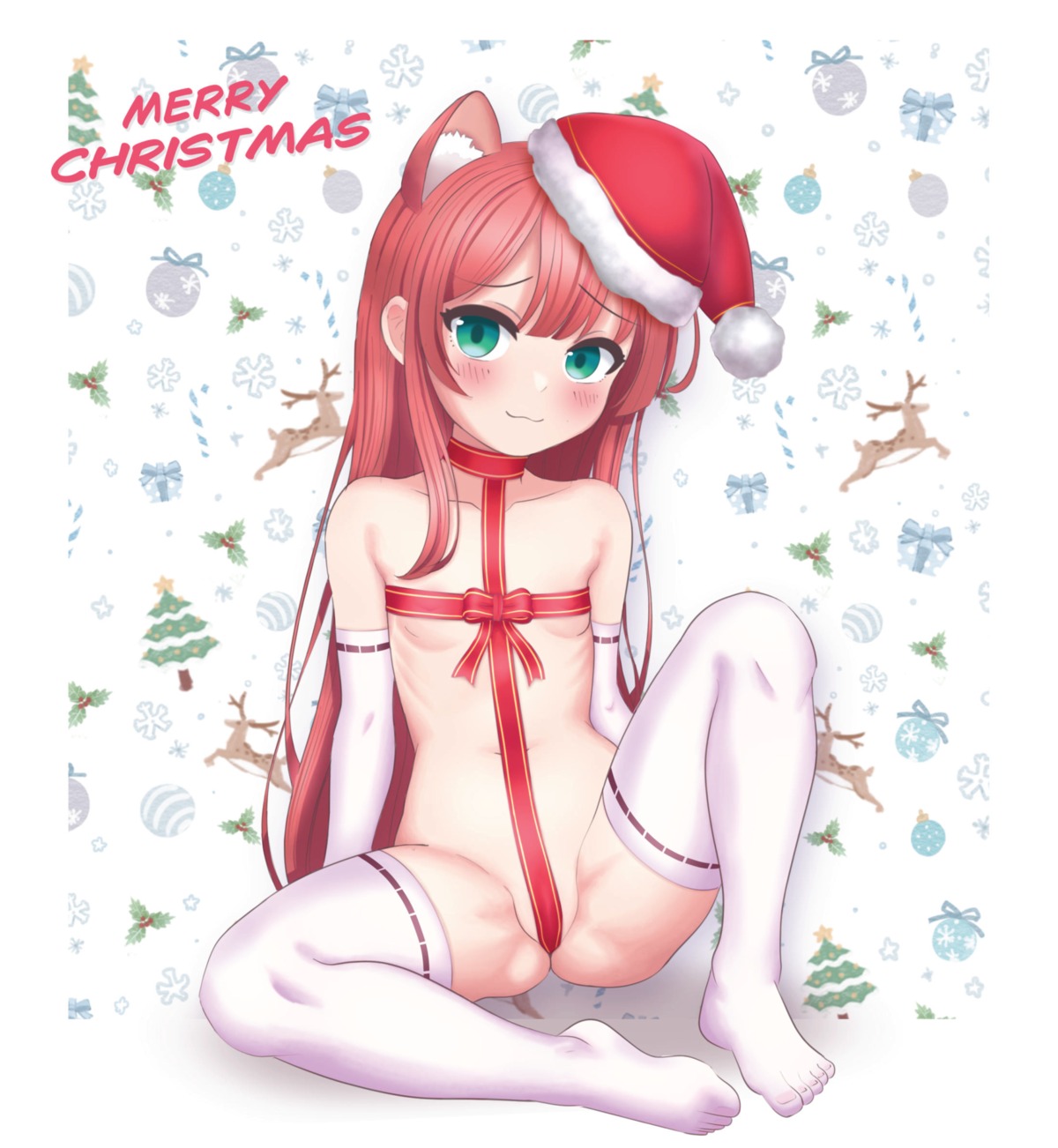 animal_ears christmas dric loli naked_ribbon thighhighs