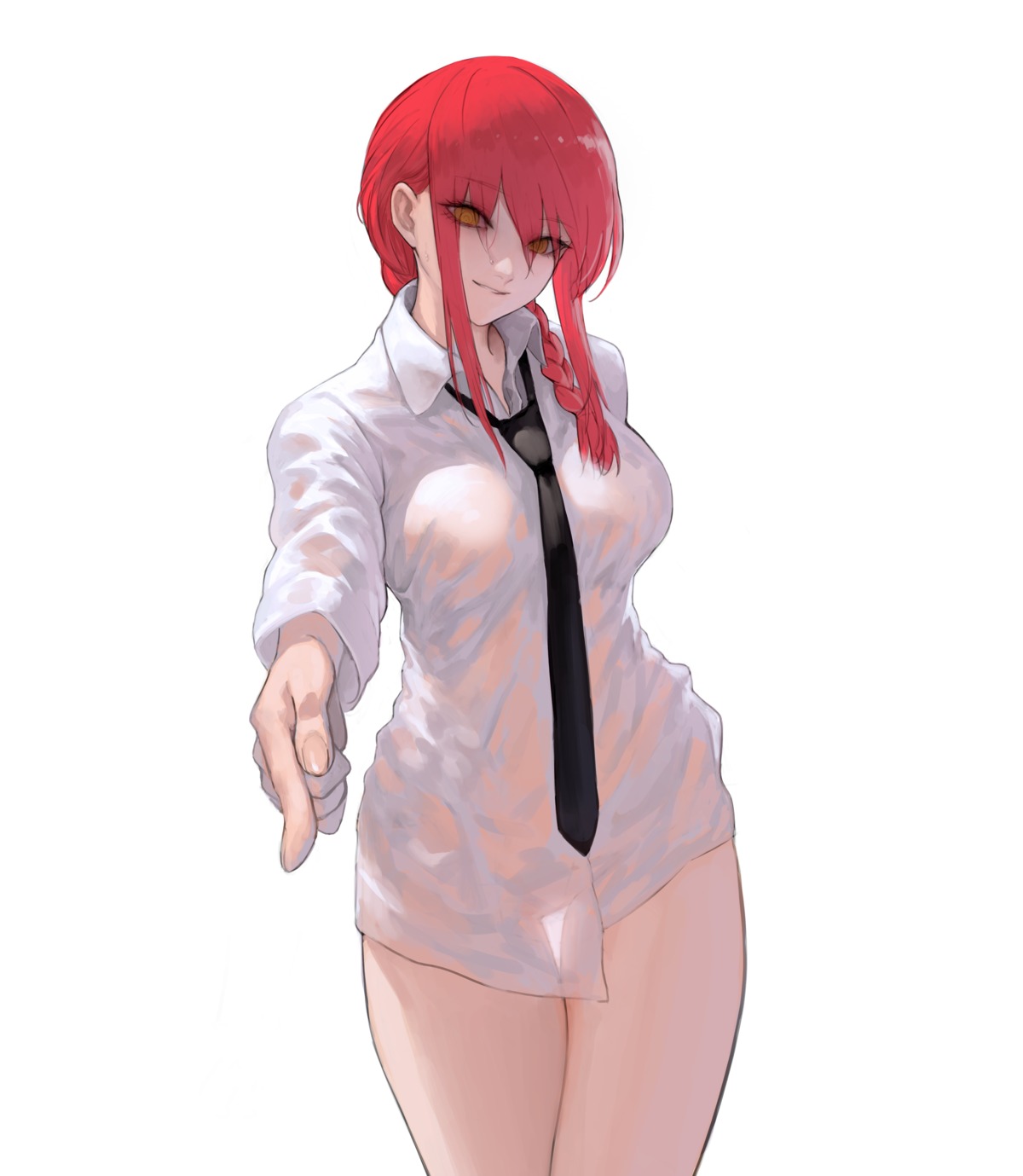 bottomless chainsaw_man dress_shirt egk513 makima_(chainsaw_man) no_bra see_through wet_clothes