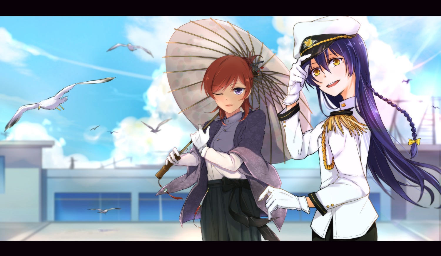 eris.y_(7hai) love_live! nishikino_maki sonoda_umi umbrella uniform