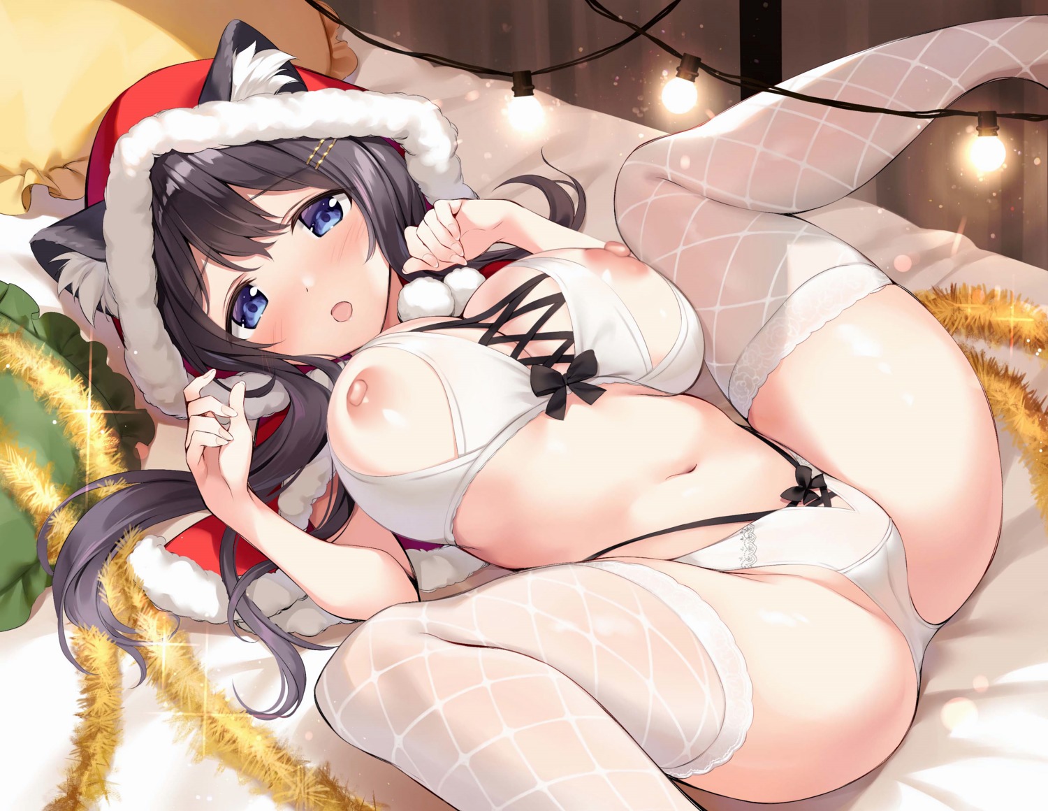 animal_ears bra cameltoe fishnets nekomimi nipples oryou pantsu photoshop thighhighs