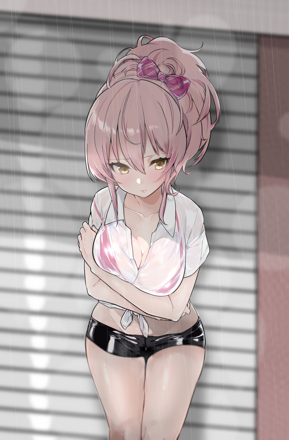 bra breast_hold jougasaki_mika mitsudoue see_through the_idolm@ster the_idolm@ster_cinderella_girls wet_clothes