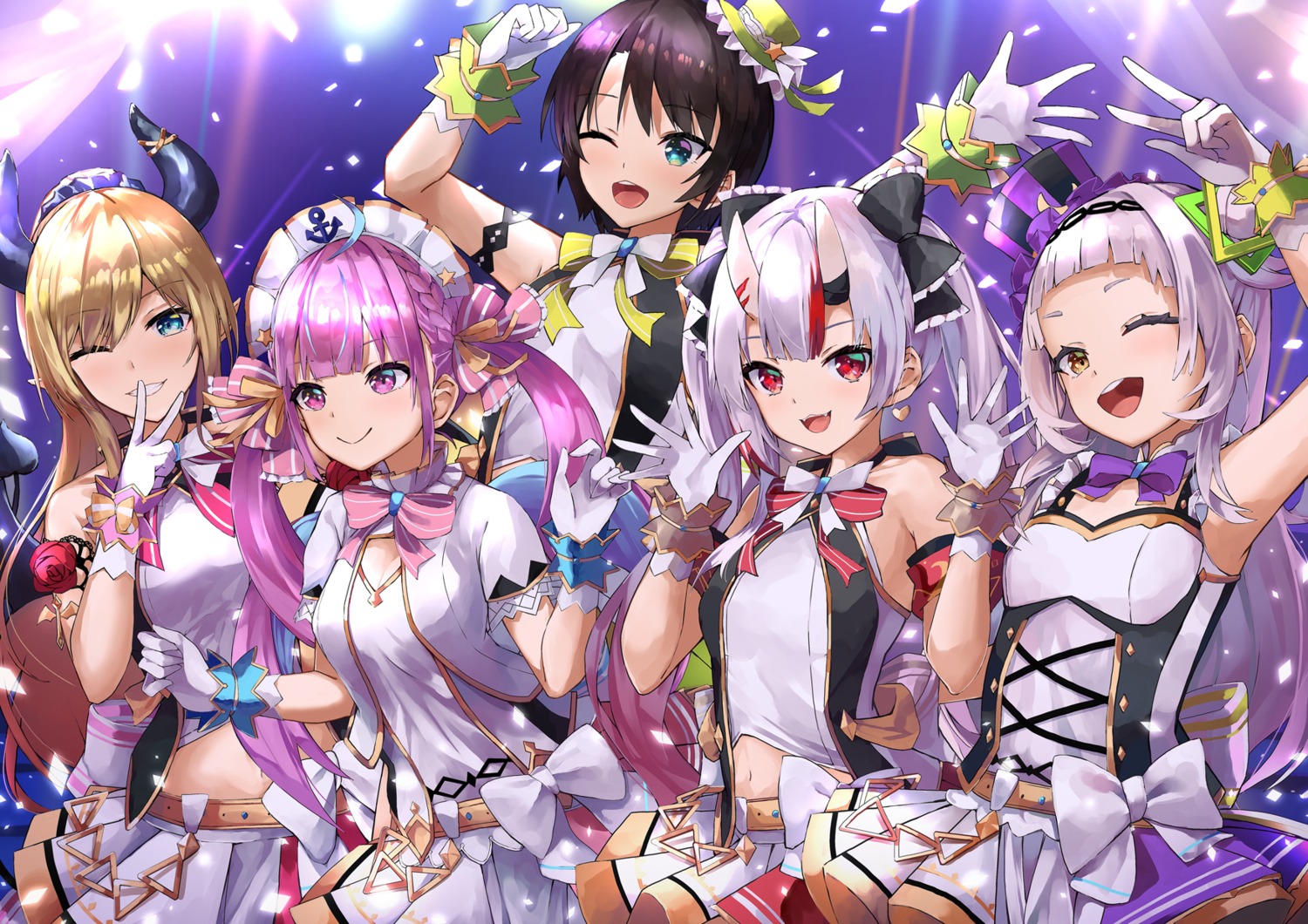 cleavage hololive horns konkito minato_aqua murasaki_shion nakiri_ayame oozora_subaru pointy_ears yuzuki_choco